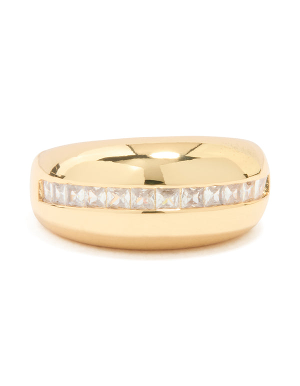 Gold Plated Cubic Zirconia Embellished Line Ring