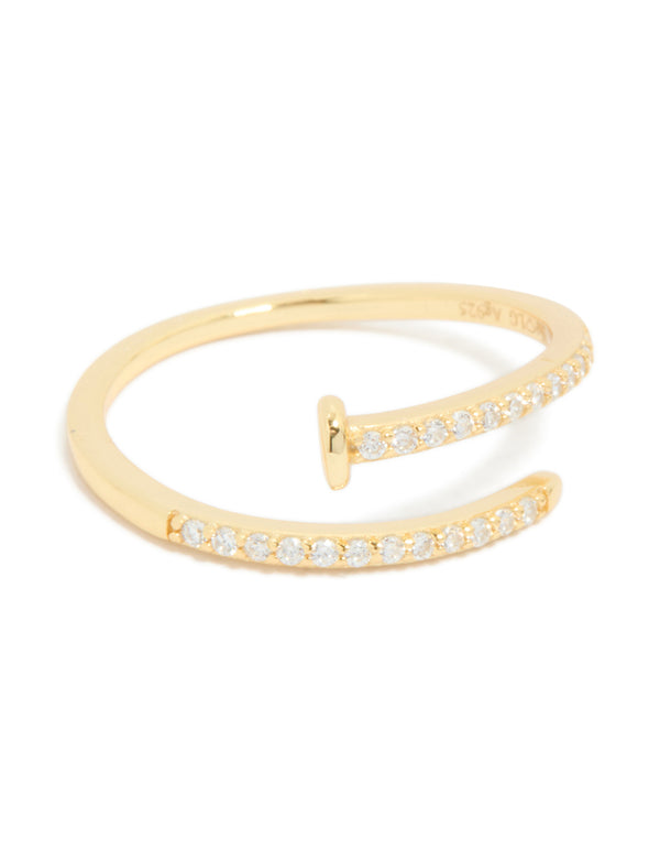 Gold Plated Sterling Silver Adjustable Nail Ring