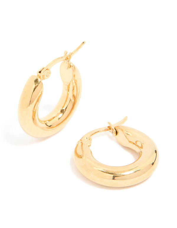 Showcasing chunky waterproof hoop earrings crafted from gold plated stainless steel in a polished finish front view