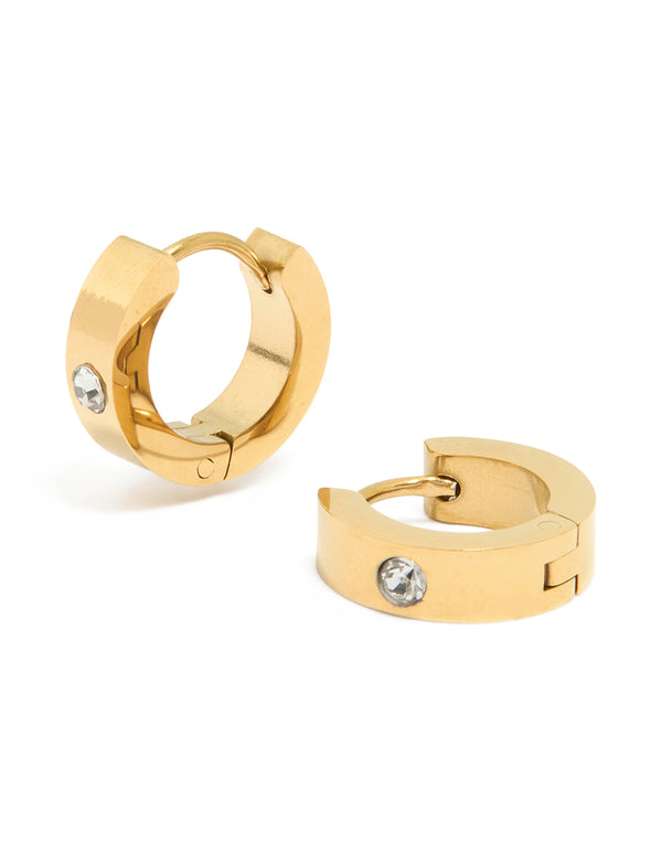 Waterproof Gold Plated Stainless Steel Cubic Zirconia Huggie Earrings