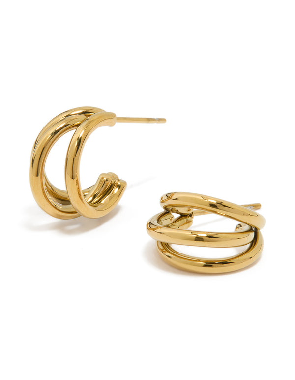 Waterproof Gold Plated Stainless Steel Double Row Hoop Earrings