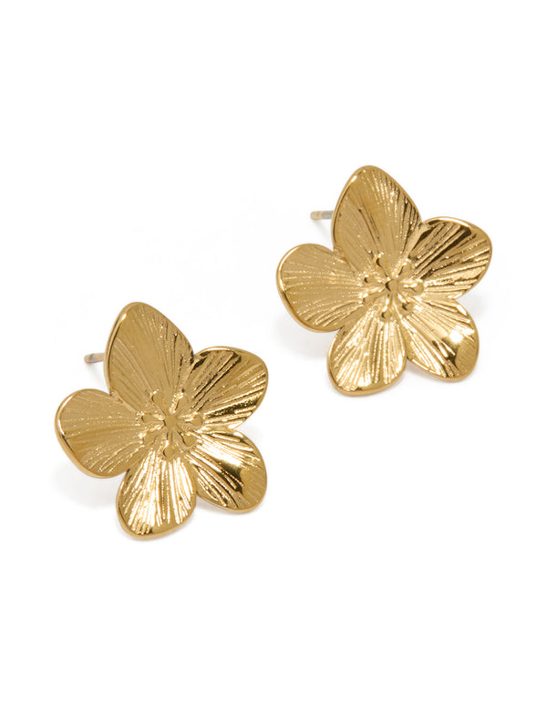Waterproof Gold Plated Stainless Steel Flower Stud Earrings