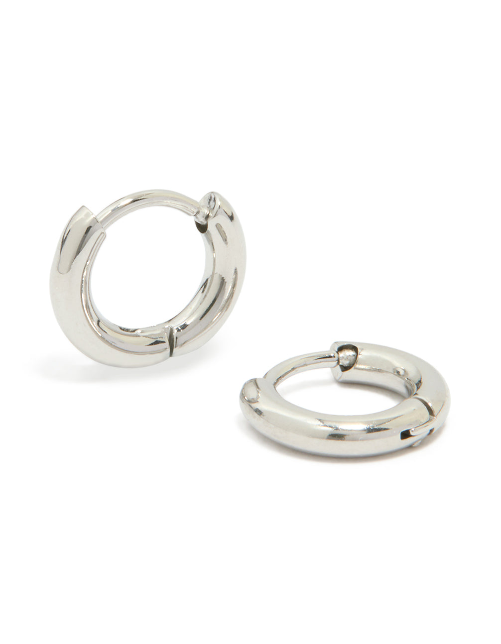 Beautifully crafted waterproof stainless steel clicker hoop earrings in silver front view