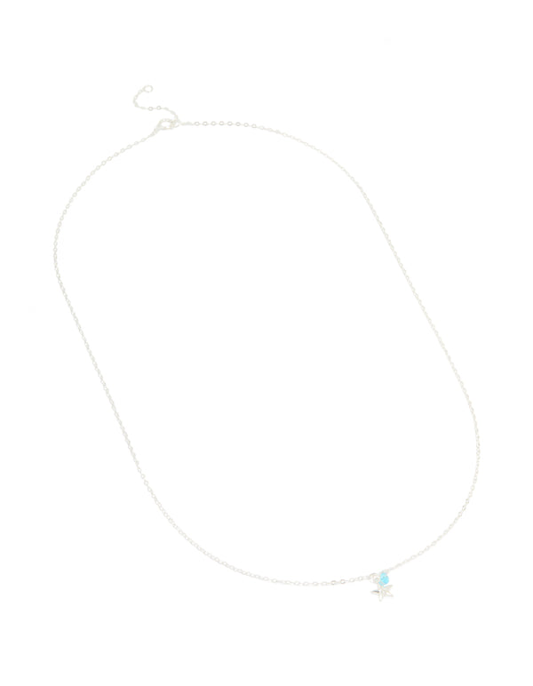 Sterling Silver Blue Cubic Zirconia & Starfish Pendant Necklace