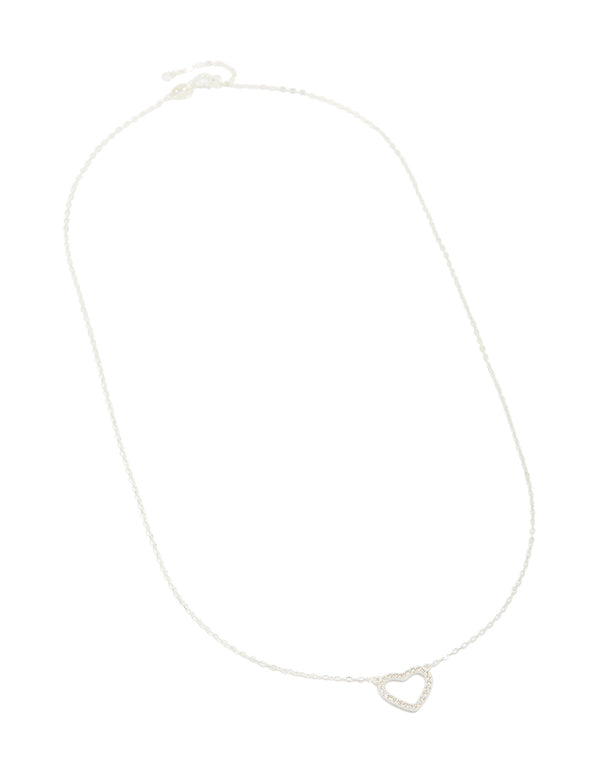 Sterling Silver Cubic Zirconia Pave Heart Necklace