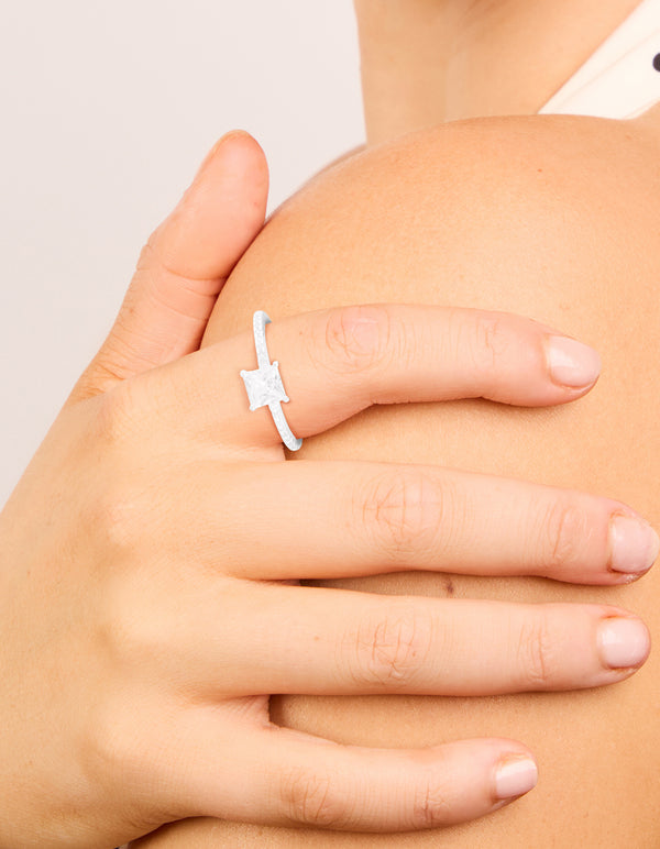 Sterling Silver Square Cubic Zirconia Pave Band Ring