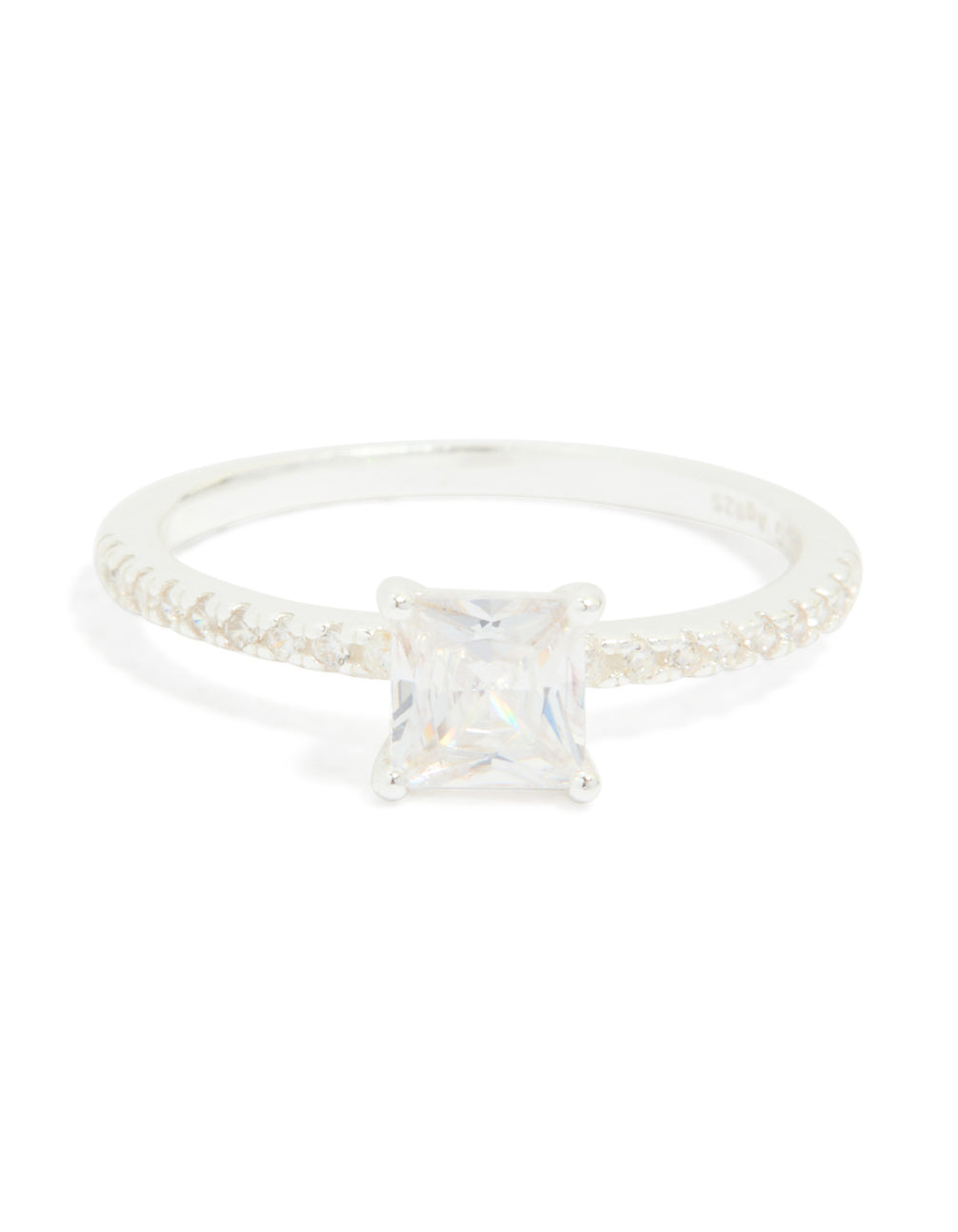 Sterling Silver Square Cubic Zirconia Pave Band Ring