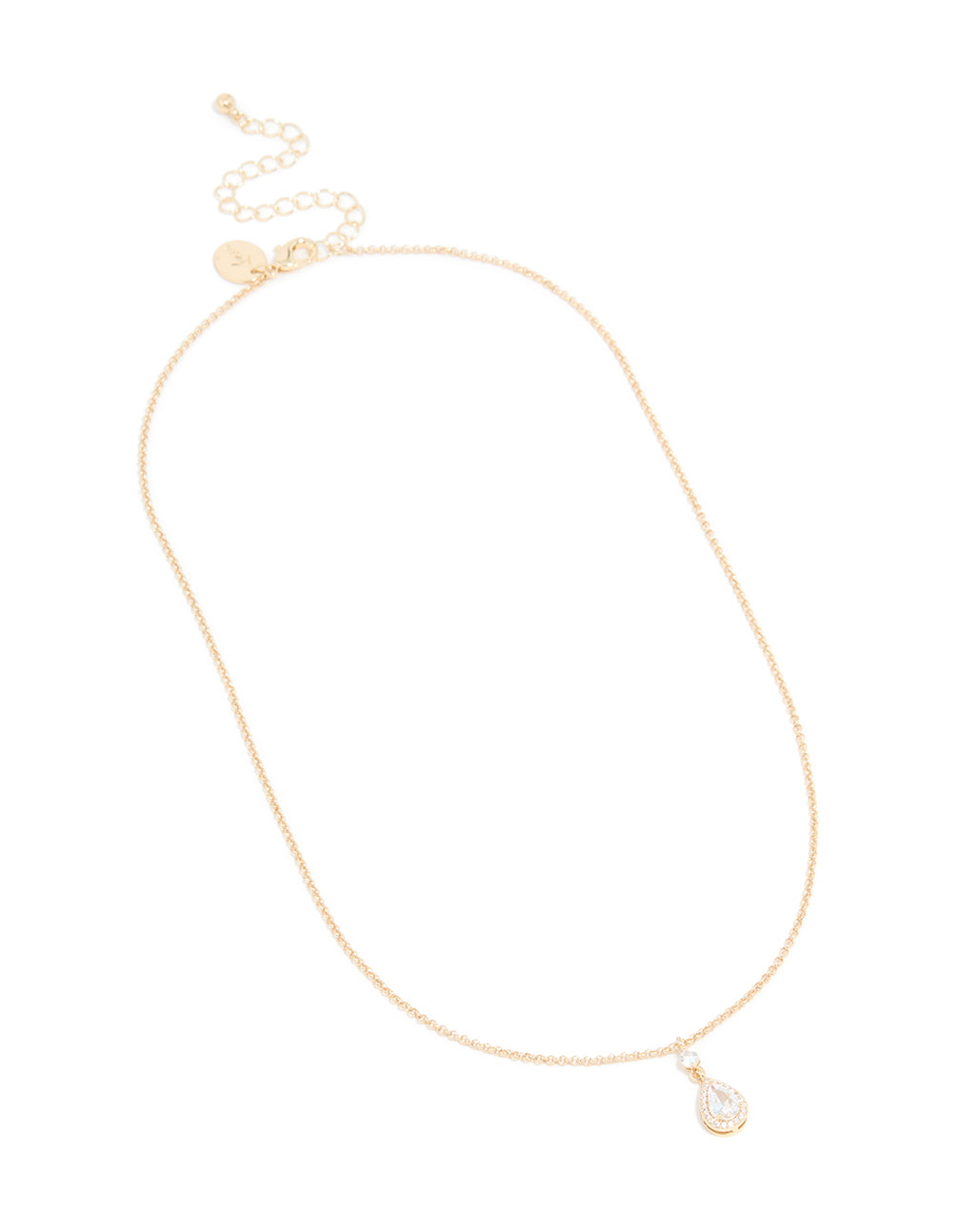 Gold Cubic Zirconia Pear Pendant Necklace