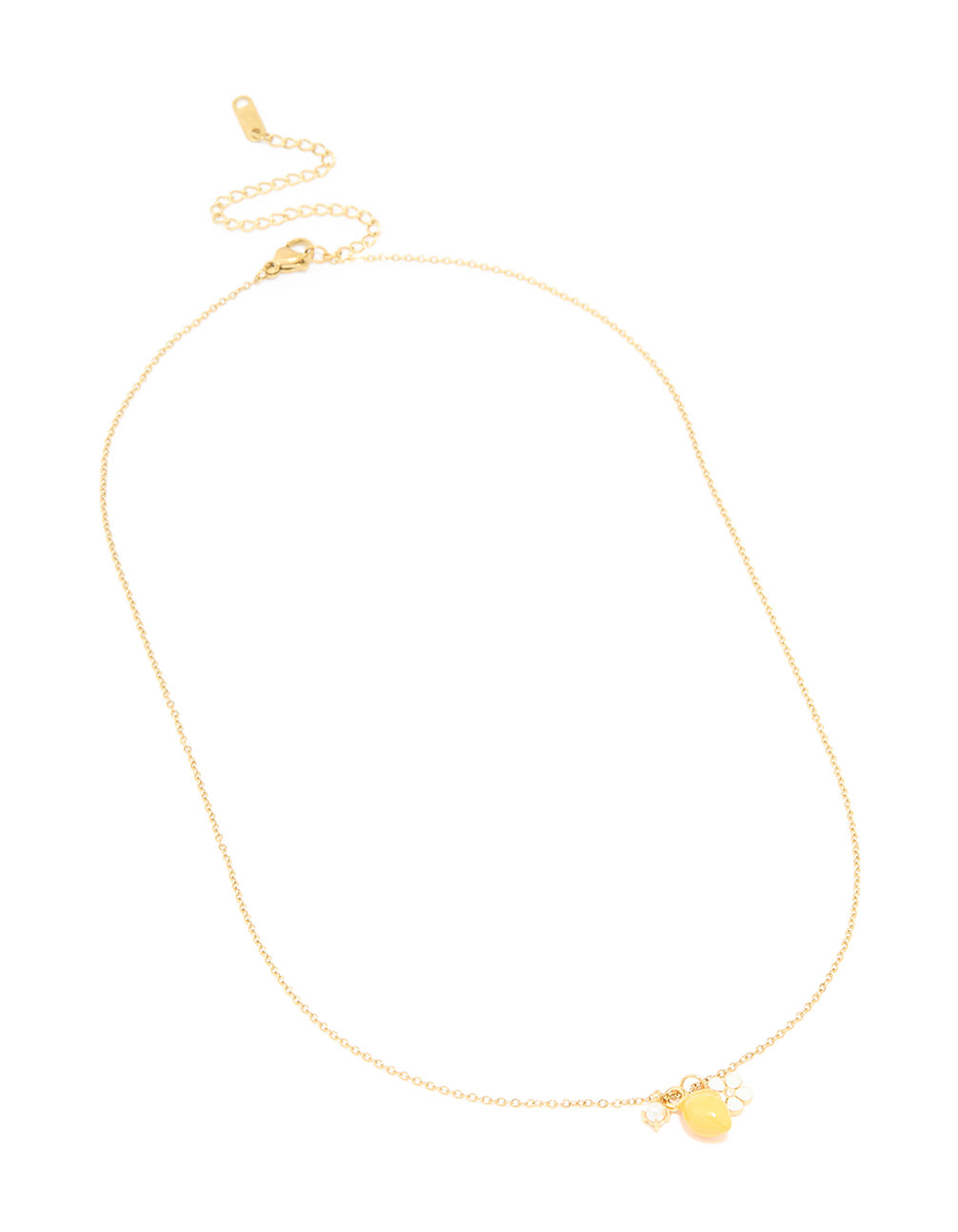 Waterproof Gold Plated Stainless Steel Lemon & Flower Cluster Necklace