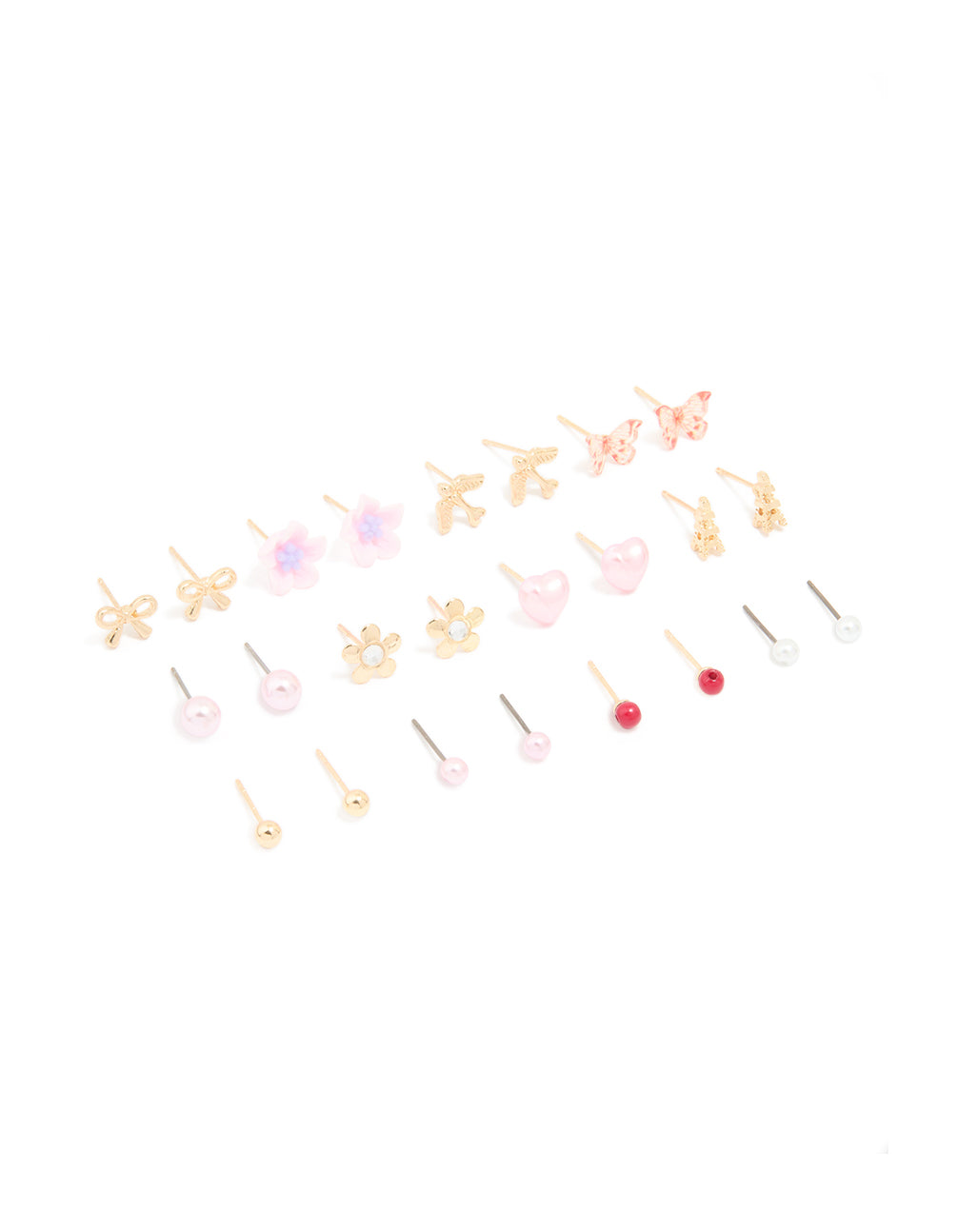 Gold Flower Bow & Heart Earrings 12-Pack