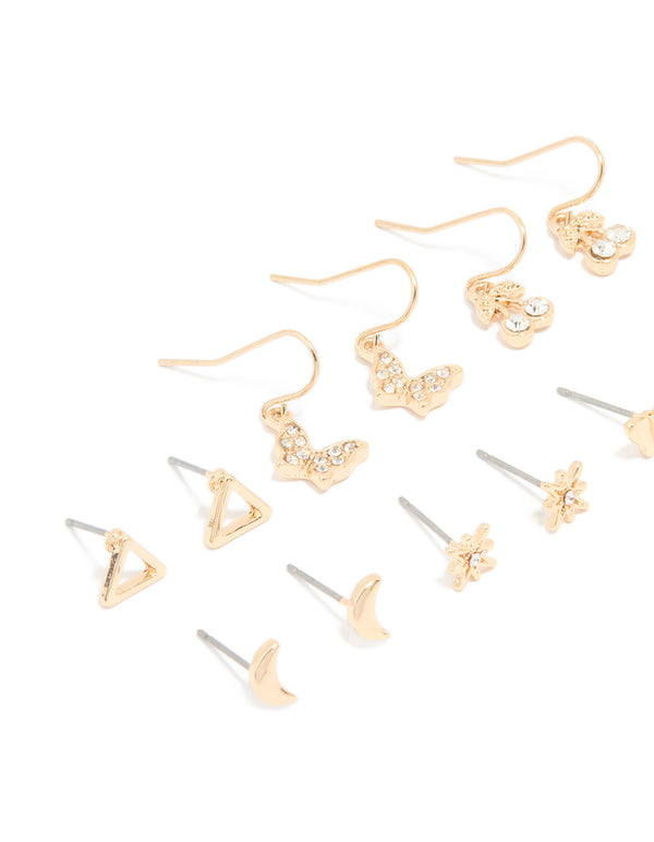 Gold Mixed Diamante Cherry Earrings 8-Pack