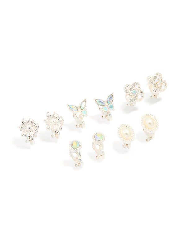 Silver Butterfly Clip-On Earrings 5-Pack