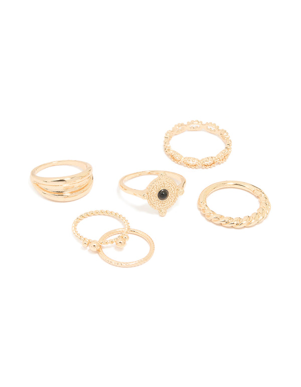 Gold Textured Mixed Rings 6-Pack
