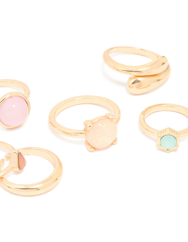 Gold Mixed Stone Rings 6-Pack