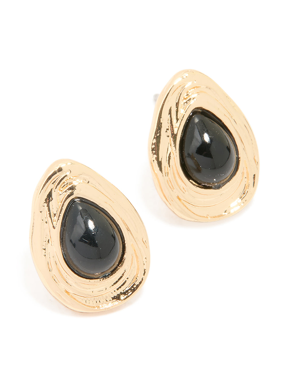 Gold Textured Pear Stud Earrings
