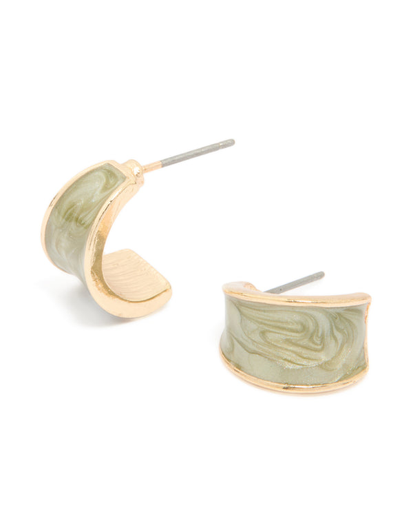 Sage Curved Shiny Hoop Earrings