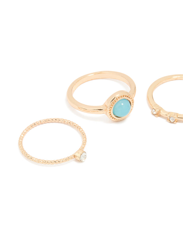 Gold Diamante Round Signet Rings 3-Pack