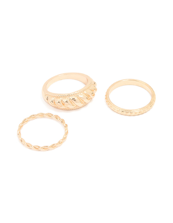 Gold Ribbed & Twisted Rings 3-Pack