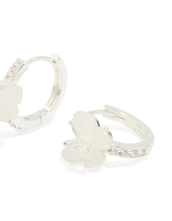 Silver Plated Diamante Butterfly Hoop Earrings