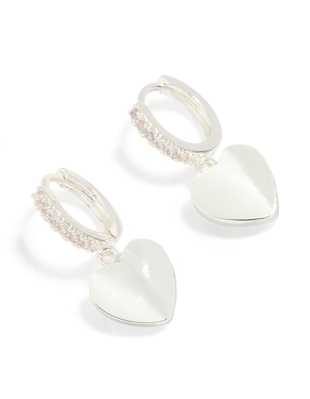Silver Plated Cubic Zirconia Heart Drop Hoop Earrings