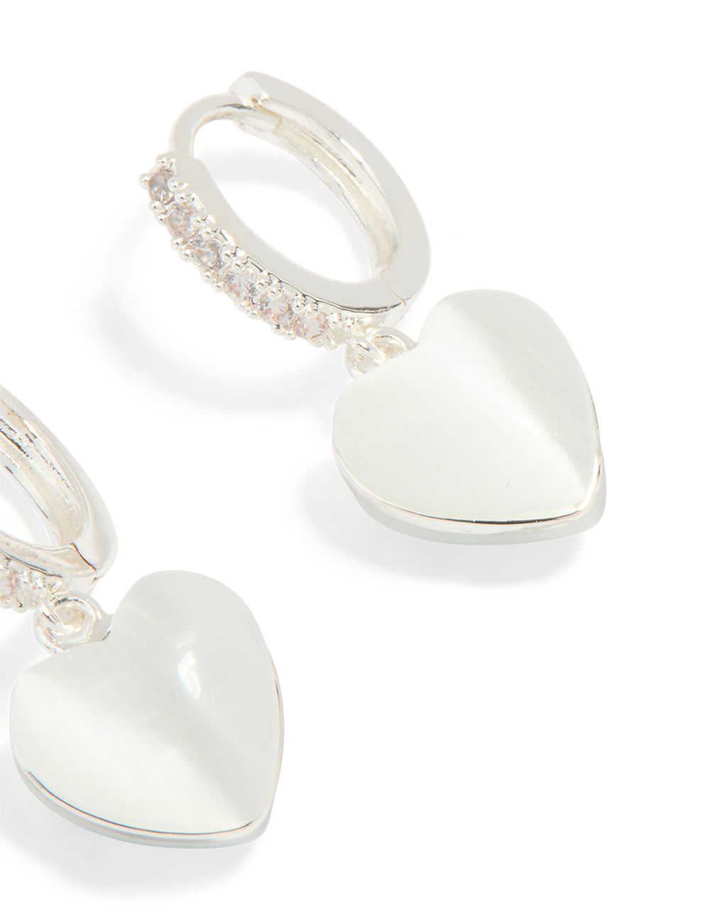 Silver Plated Cubic Zirconia Heart Drop Hoop Earrings