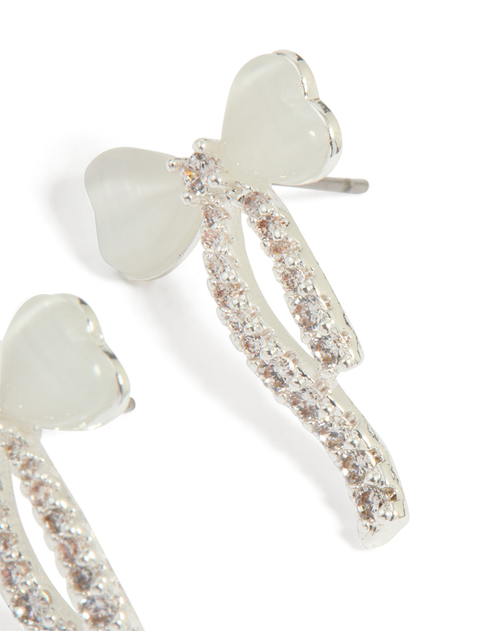 Silver Plated Cubic Zirconia Heart Bow Stud Earrings