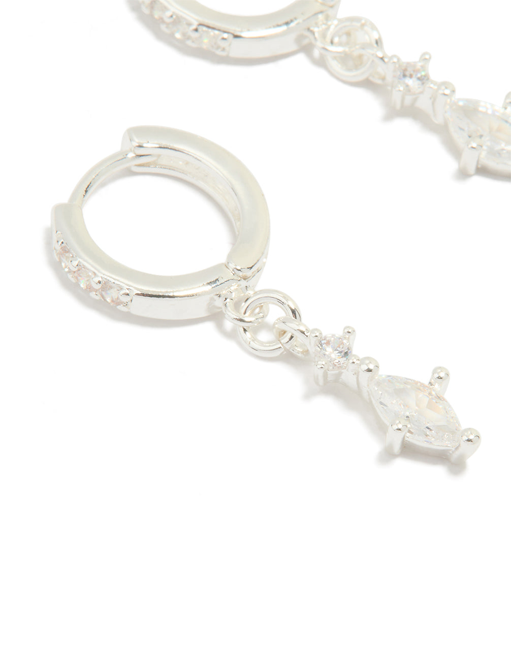 Silver Plated Cubic Zirconia Marquise Drop Huggie Earrings