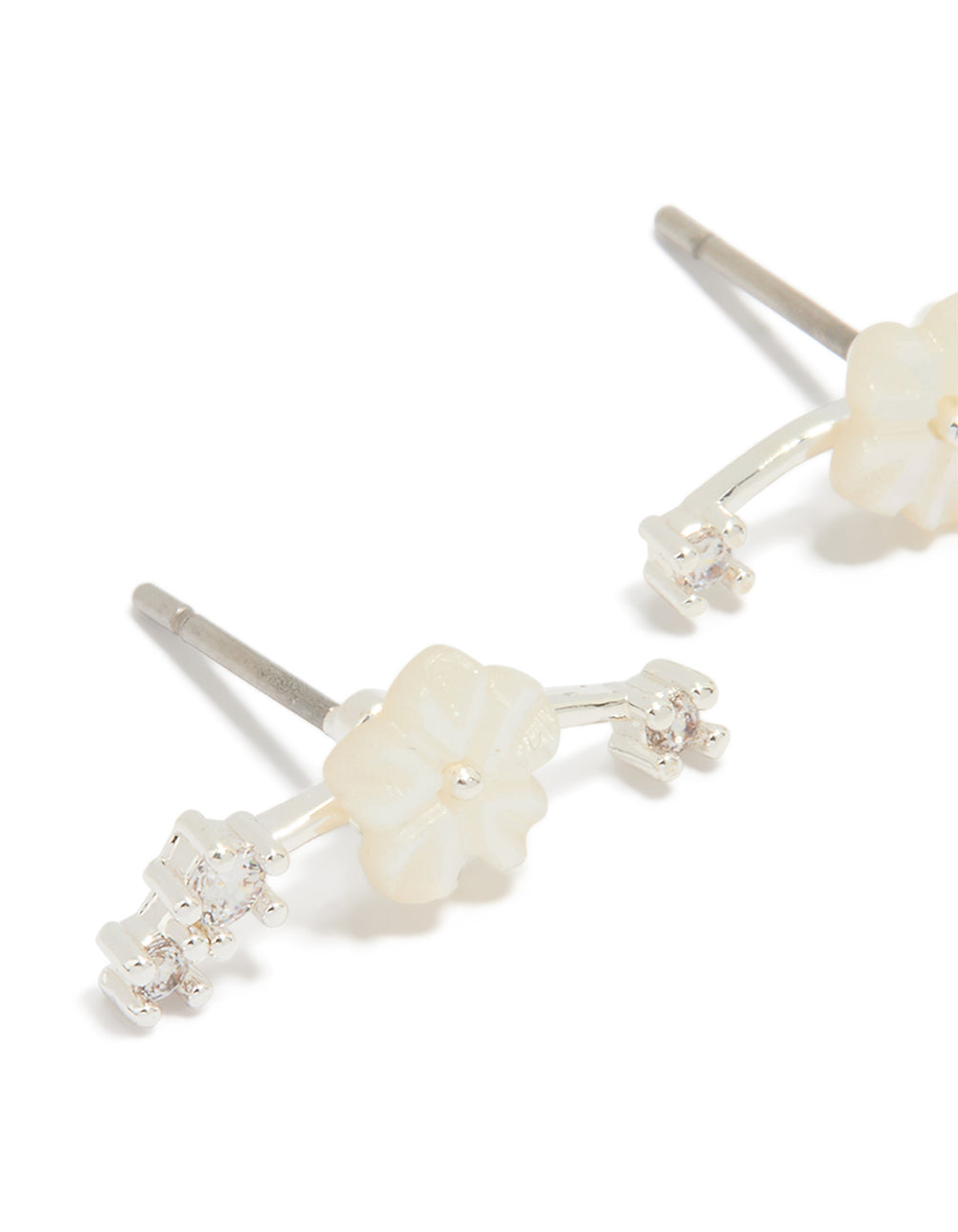 Silver Plated Flower Crawler Earrings