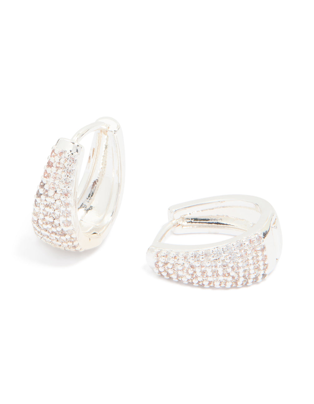 Silver Plated Cubic Zirconia Pave Classic Hoop Earrings