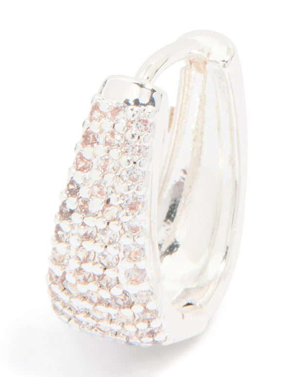Silver Plated Cubic Zirconia Pave Classic Hoop Earrings