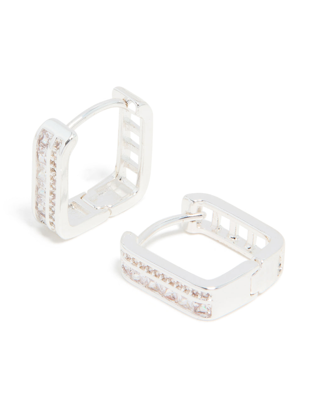 Silver Plated Cubic Zirconia Double Pavé Hoop Earrings