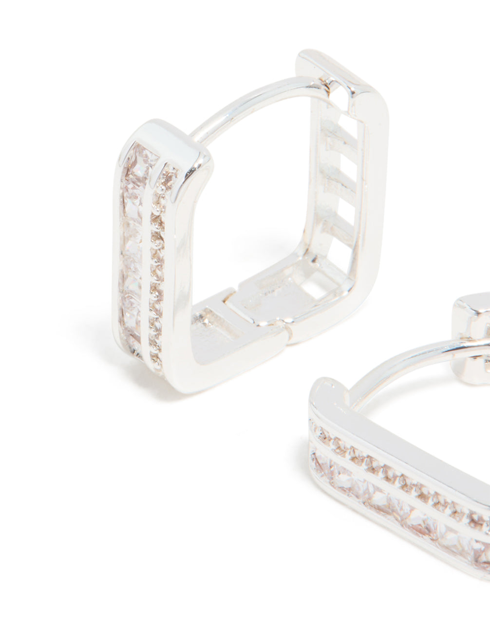 Silver Plated Cubic Zirconia Double Pavé Hoop Earrings