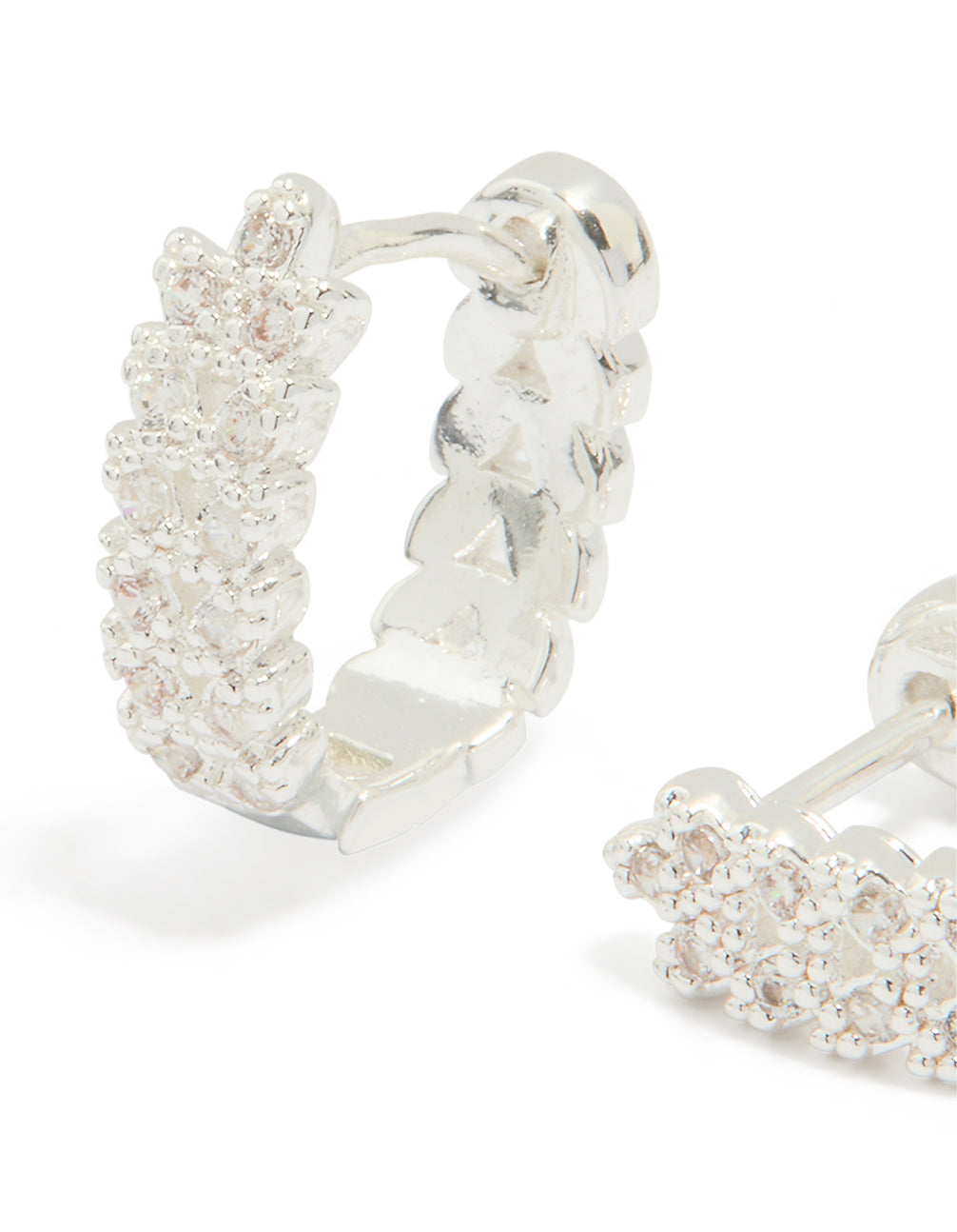 Silver Plated Cubic Zirconia Mini Vine Huggie Earrings