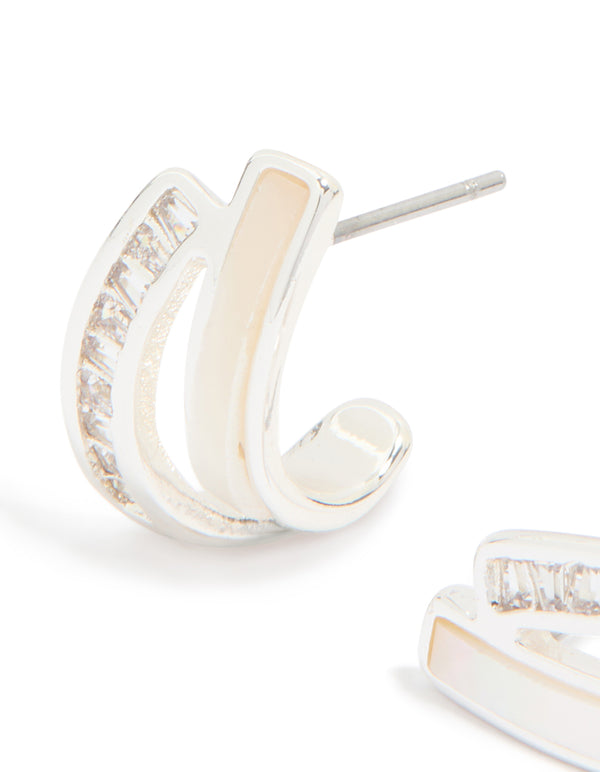 Silver Plated Cubic Zirconia & Mother Of Pearl Jacket Earrings