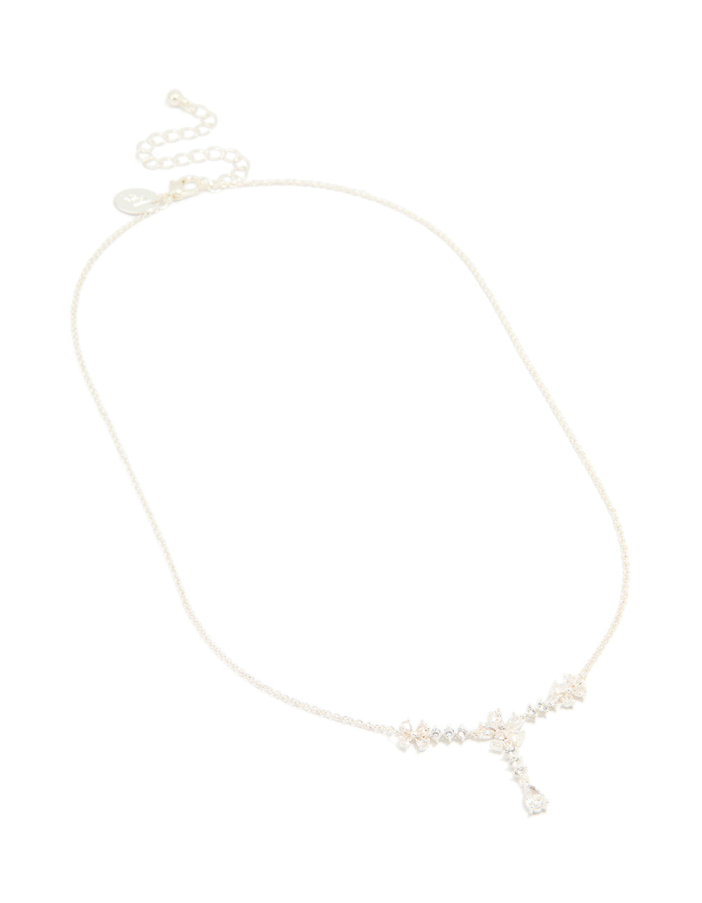 Silver Plated Cubic Zirconia Flower Trio Y-Necklace