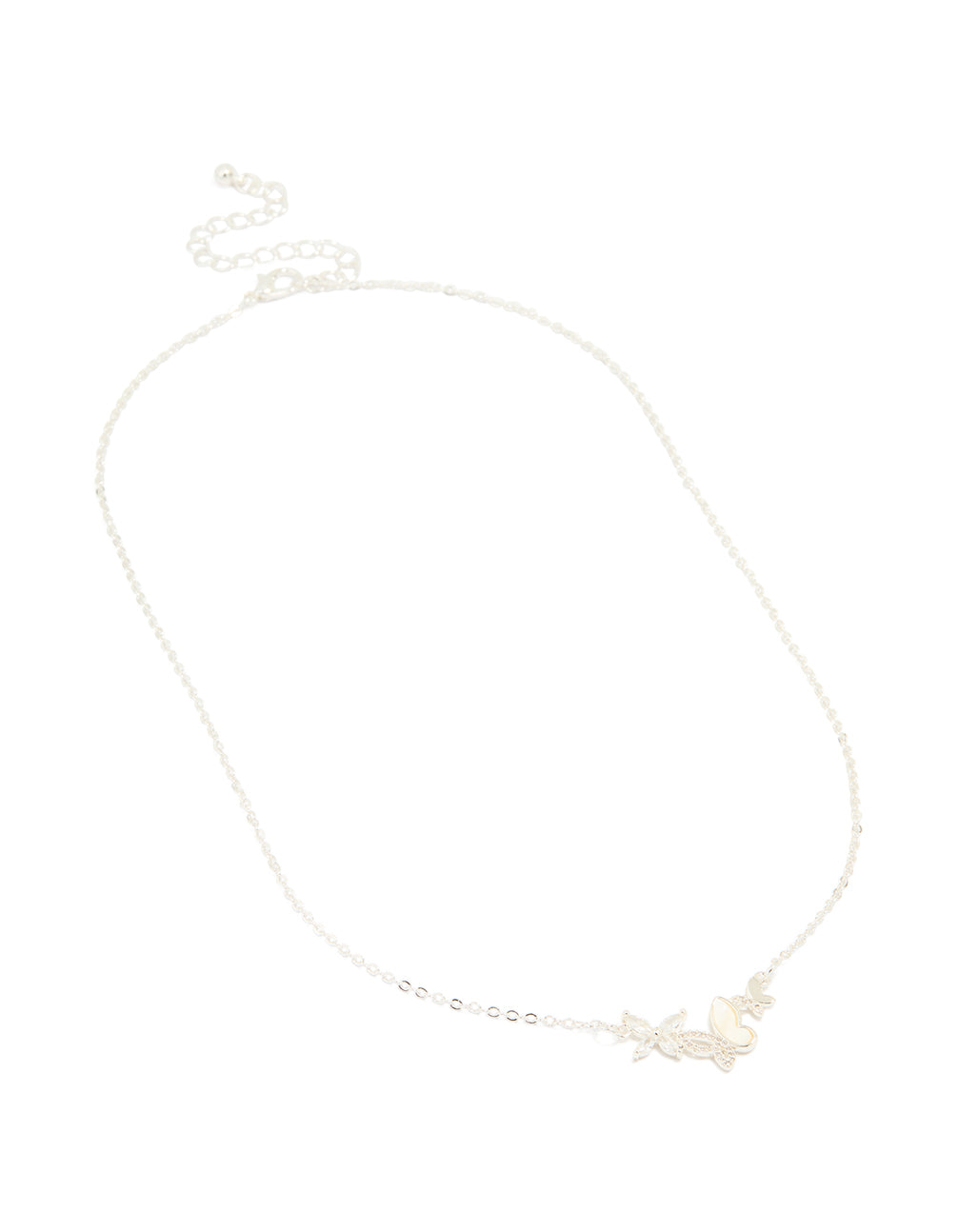 Silver Plated Cubic Zirconia Butterfly Pendant Necklace