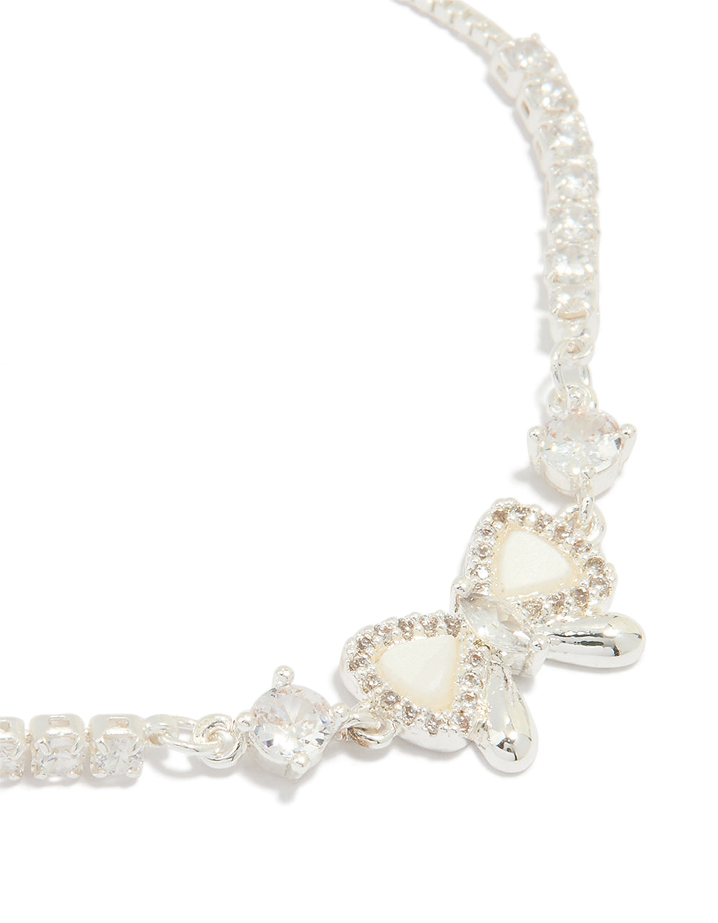 Silver Plated Cubic Zirconia Bow Outline Toggle Bracelet