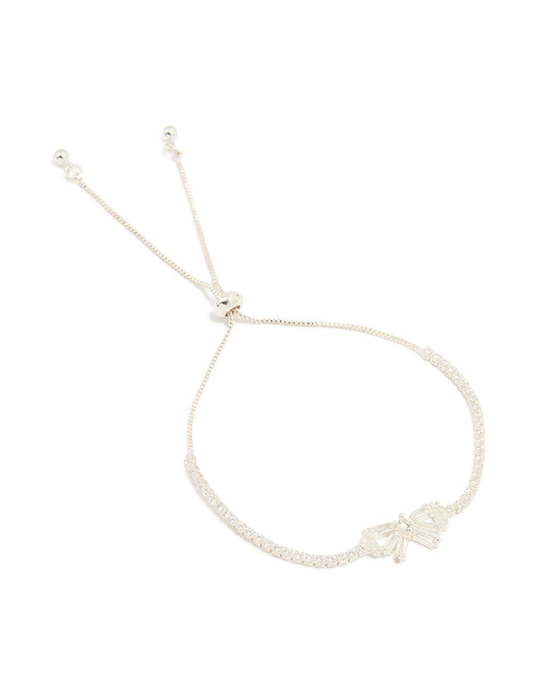 Silver Plated Cubic Zirconia Baguette Bow Toggle Bracelet