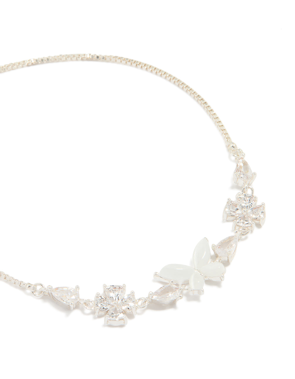 Silver Plated Cubic Zirconia Butterfly & Flower Toggle Bracelet