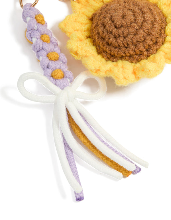 Crocheted Sunflower & Purple Flowers Key Chain
