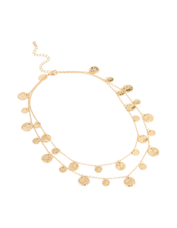 Gold Mini Organic Disc Layered Necklace