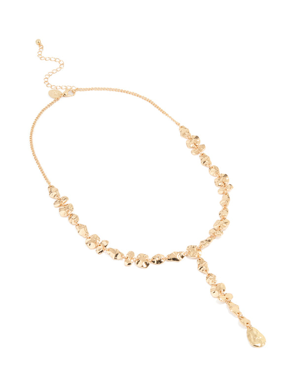 Gold Flat Organic Shape Lariat Necklace