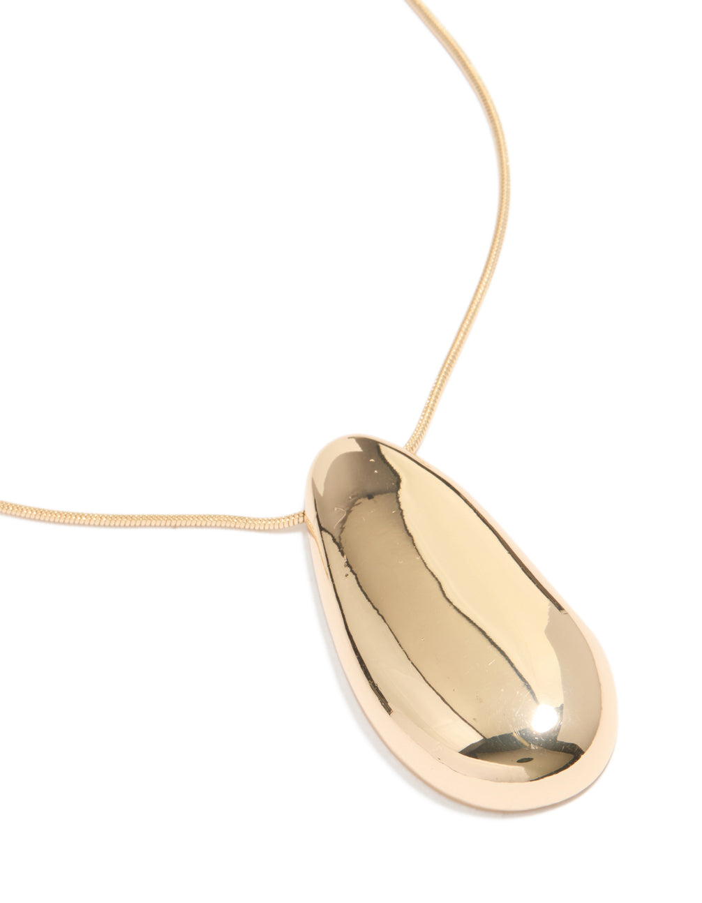 Showcasing a gold chain oval pendant necklace with polished finish close up view