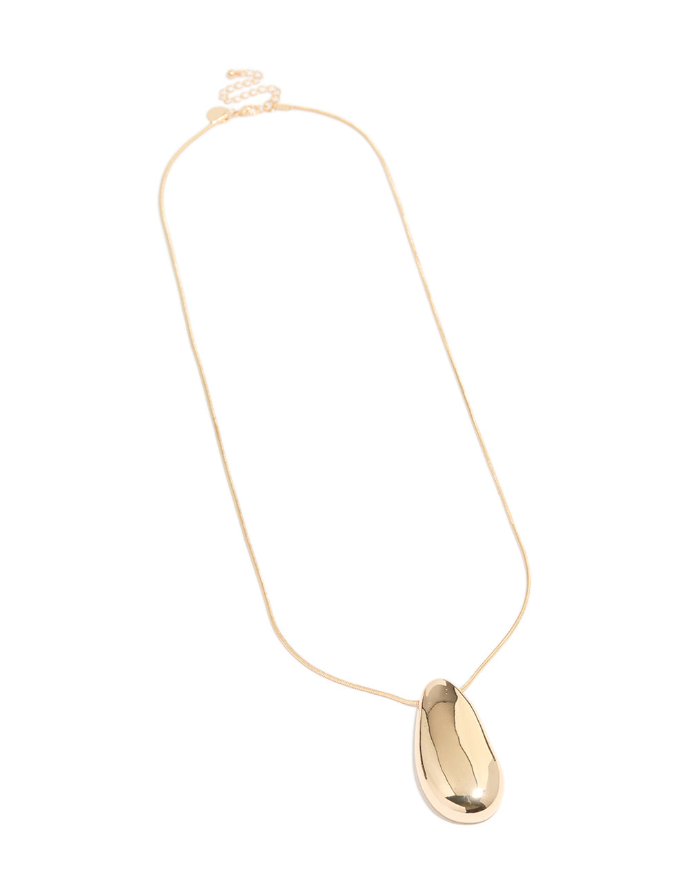 Featuring a gold chain oval pendant necklace front view