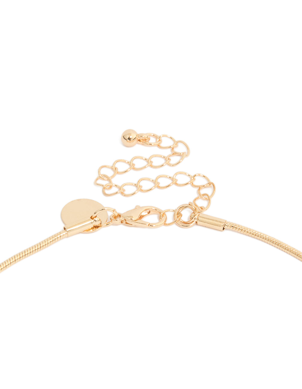 Crafted with gold chain oval pendant necklace and adjustable extender clasp detail view