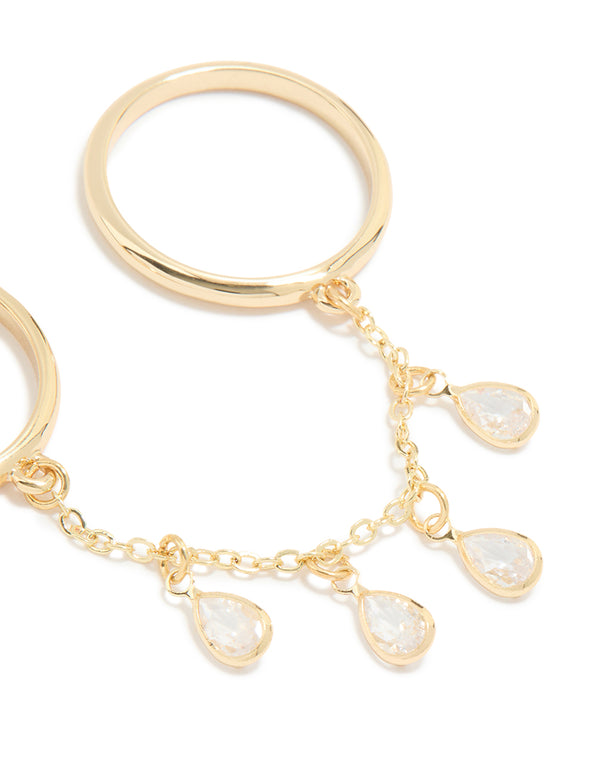 Gold Plated Cubic Zirconia Drop Chain Ring