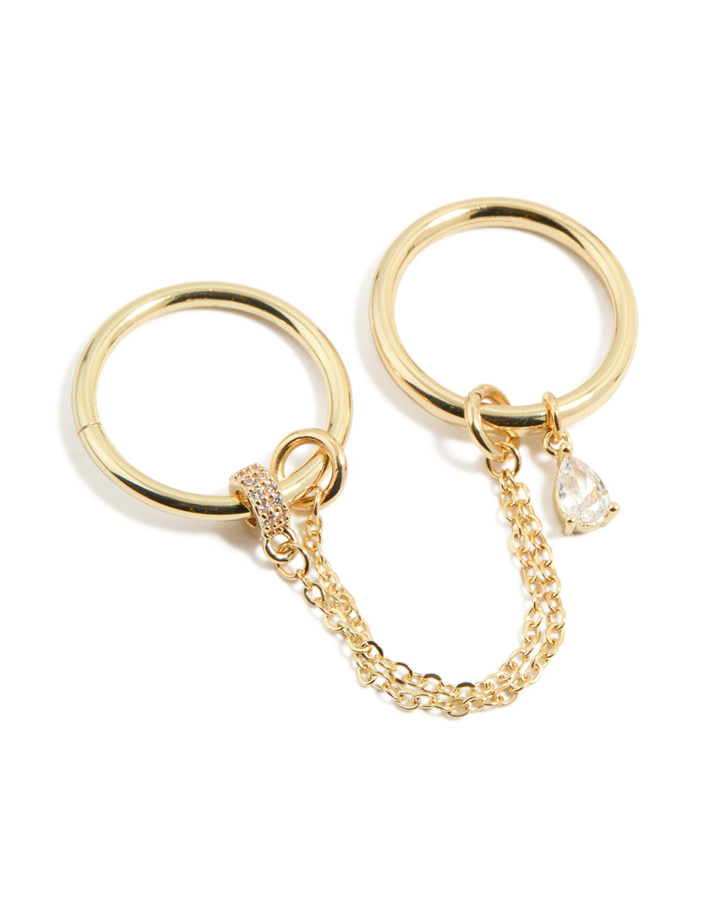 Gold Cubic Zirconia Pear Drop Chain Ring