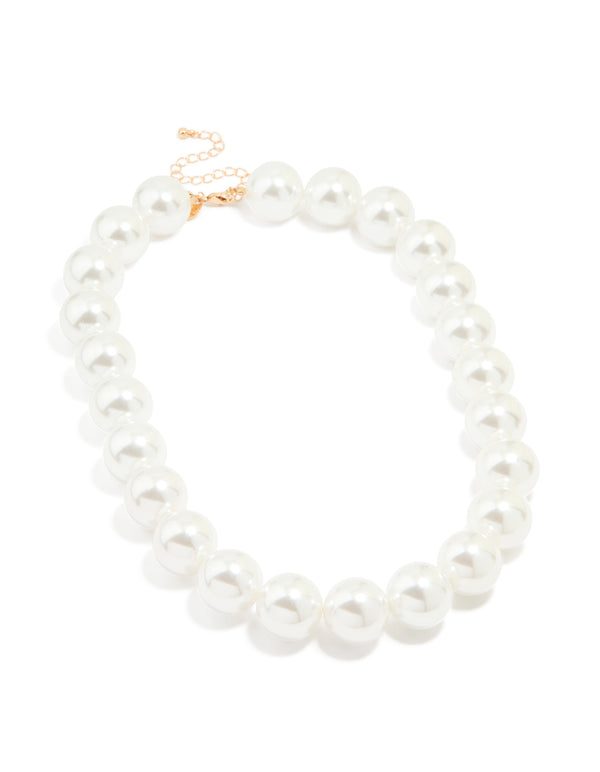 Gold Pearl Strand Large Necklace