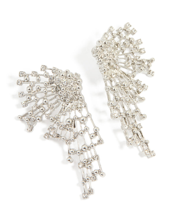 Silver Diamante Angel Wing Stud Earrings