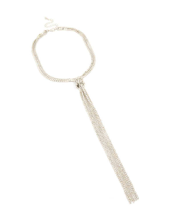 Silver Diamante Cup Chain Toggle Detail Necklace